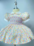 Harmony Pastel Floral Hand Smocked Dress With Knickers & Hair Accessories (Pre Order)