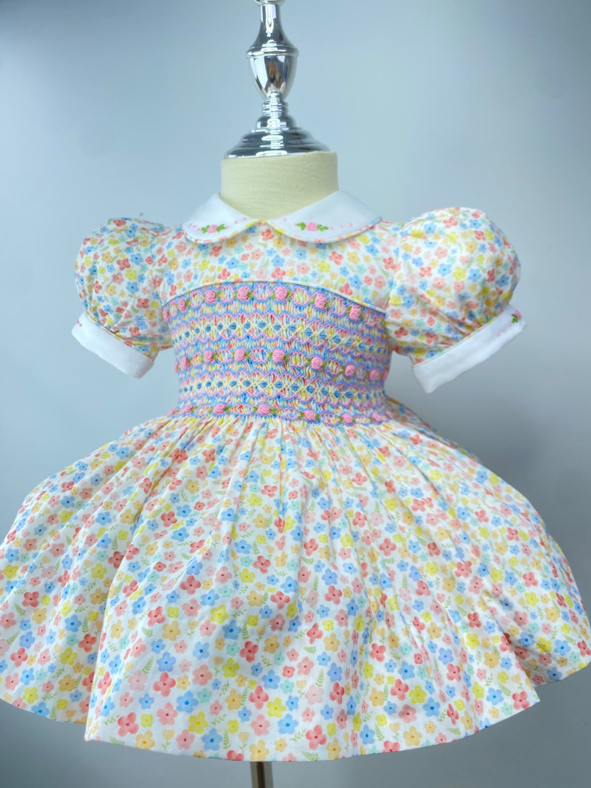 Harmony Pastel Floral Hand Smocked Dress With Knickers & Hair Accessories (Pre Order)