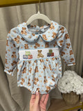 Blue Teddy Smocked Romper