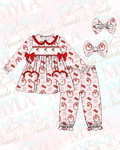 Girly Ho Ho Ho Smocked Pyjamas With Hair Bow (Pre Order)