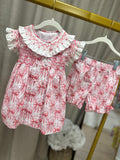 Pink Bow Toile Hand Smocked Dress & Bloomers