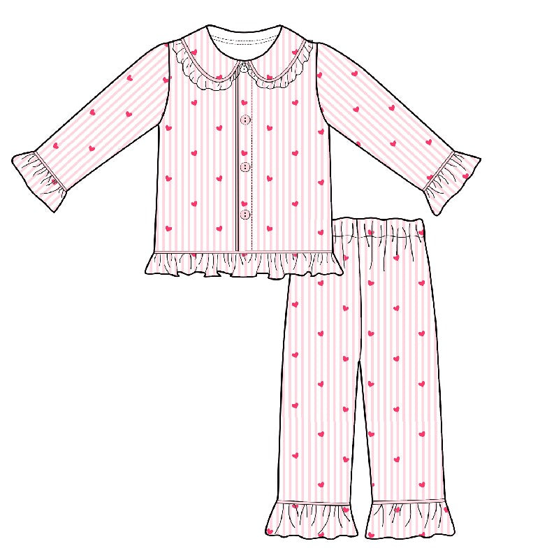 Heart Pinstripe Girls Long Sleeve Pyjamas