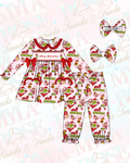 Pink Grinchmas Smocked Pyjamas With Hair Bow (Pre Order)