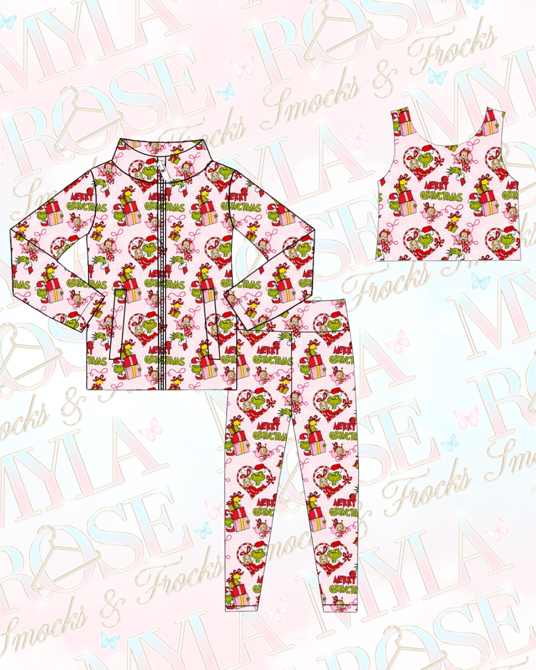 Pink Grinchmas Three Piece Activewear Set (Pre Order)