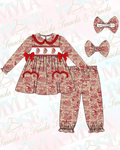 Girls Traditional Christmas Smocked Pyjamas With Hair Bow (Pre Order)