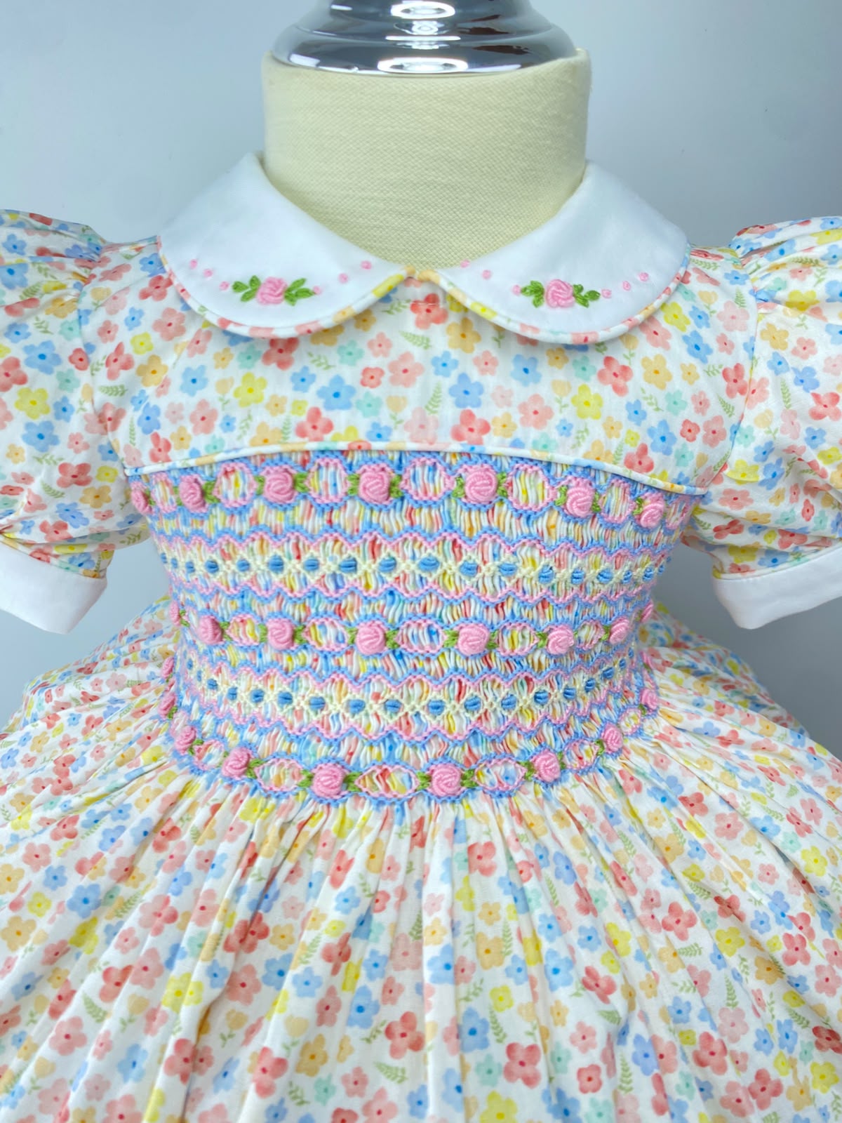Harmony Pastel Floral Hand Smocked Dress With Knickers & Hair Accessories (Pre Order)