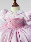 Pollie Baby Pink Hand Smocked Dress With Knickers & Hair Accessories