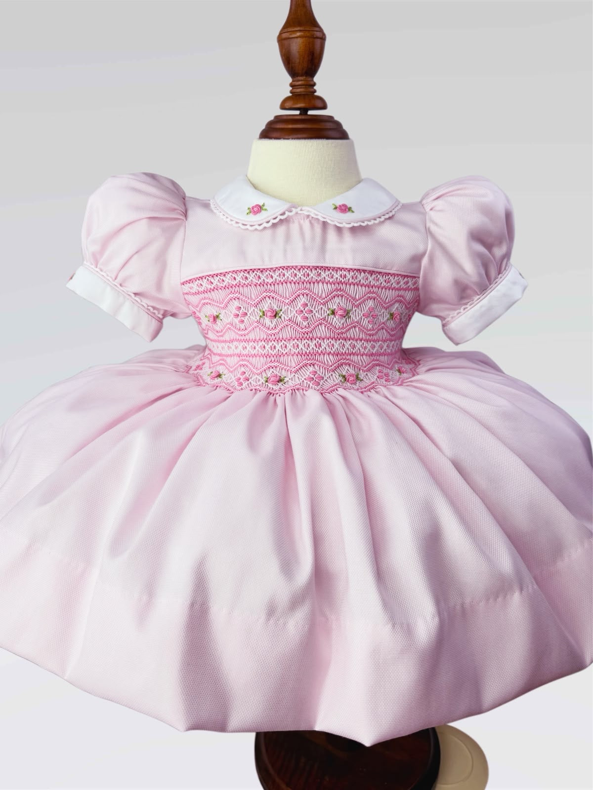 Pollie Baby Pink Hand Smocked Dress With Knickers & Hair Accessories