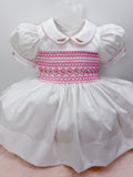 Rosie White / Pink Hand Smocked Dress With Knickers & Hair Accessories (Pre Order)