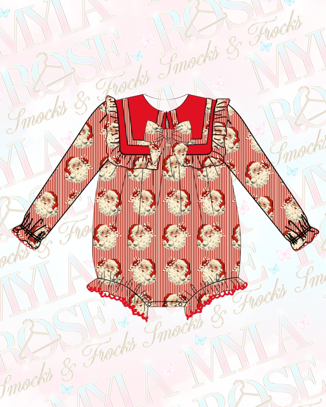 Santa Striped Traditional Romper (Pre Order)