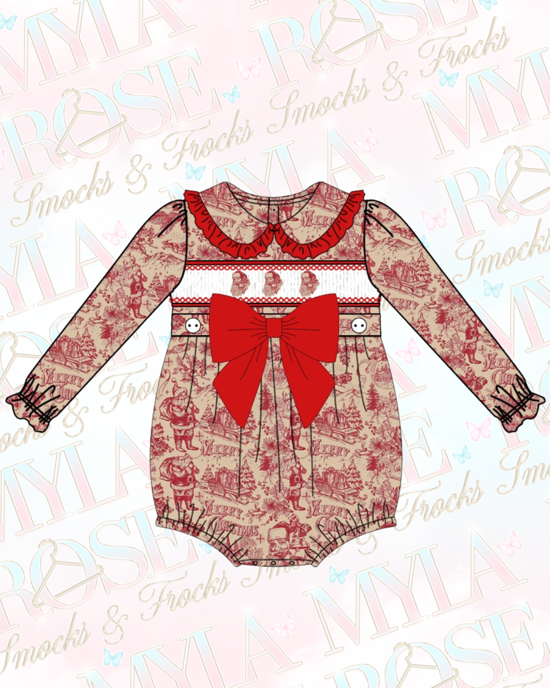 Traditional Christmas Smocked Romper (Pre Order)