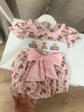 Pink Teddy Smocked Romper Set