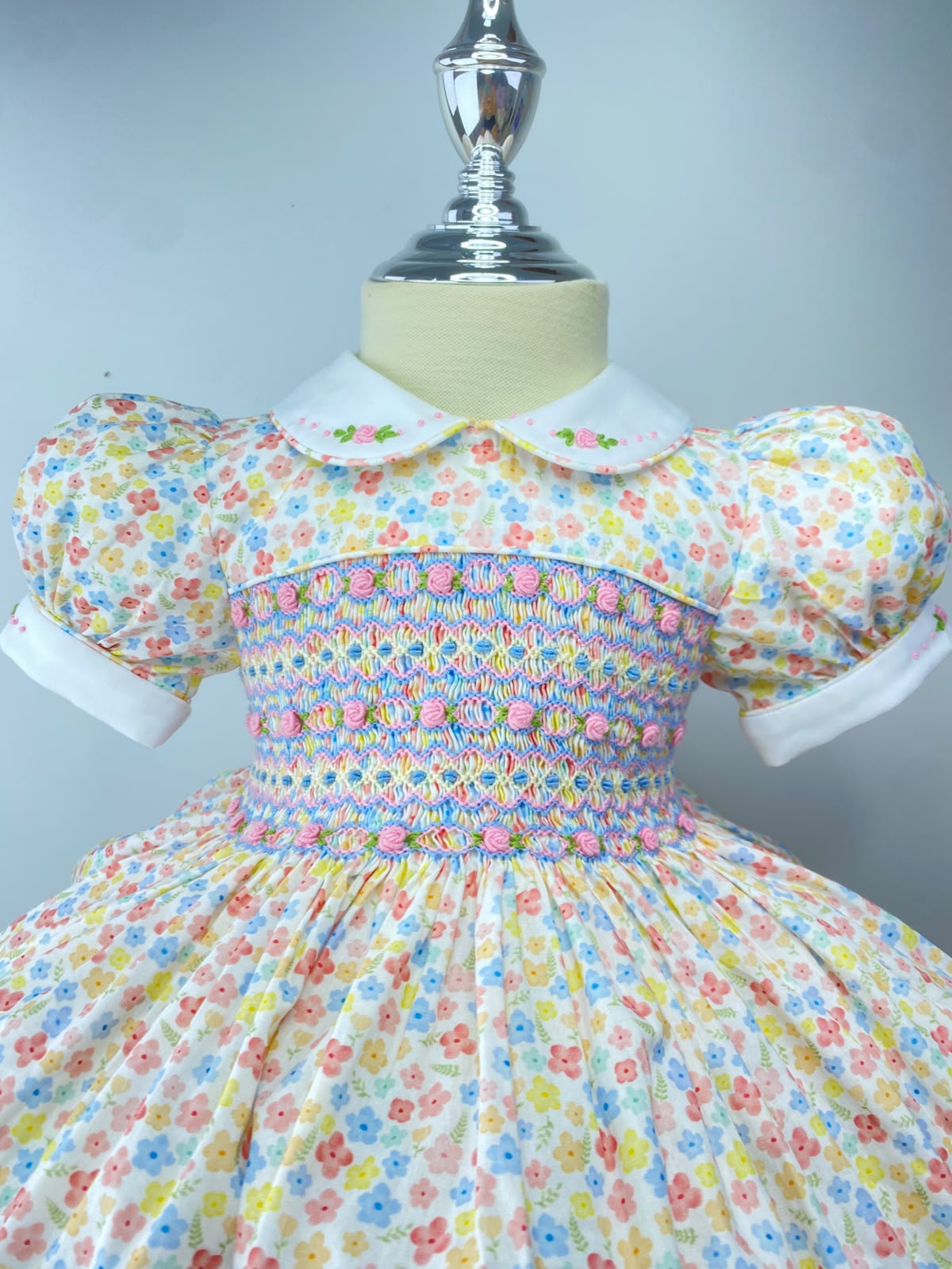 Harmony Pastel Floral Hand Smocked Dress With Knickers & Hair Accessories (Pre Order)
