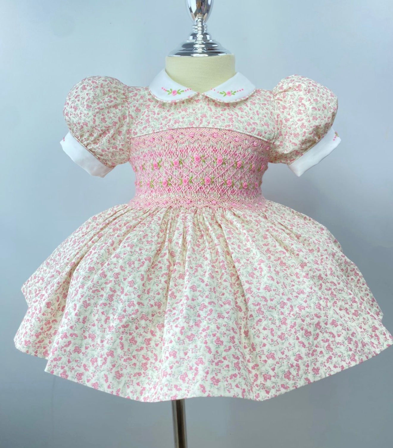 Luvella Floral Blush Hand Smocked Dress With Knickers & Hair Accessories (Pre Order)