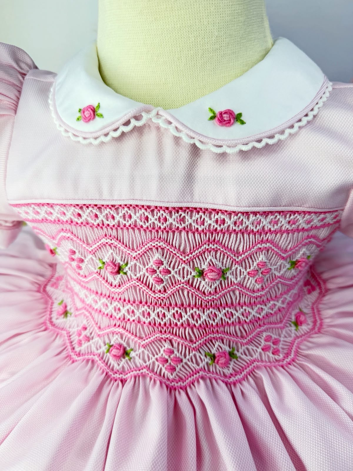 Pollie Baby Pink Hand Smocked Dress With Knickers & Hair Accessories