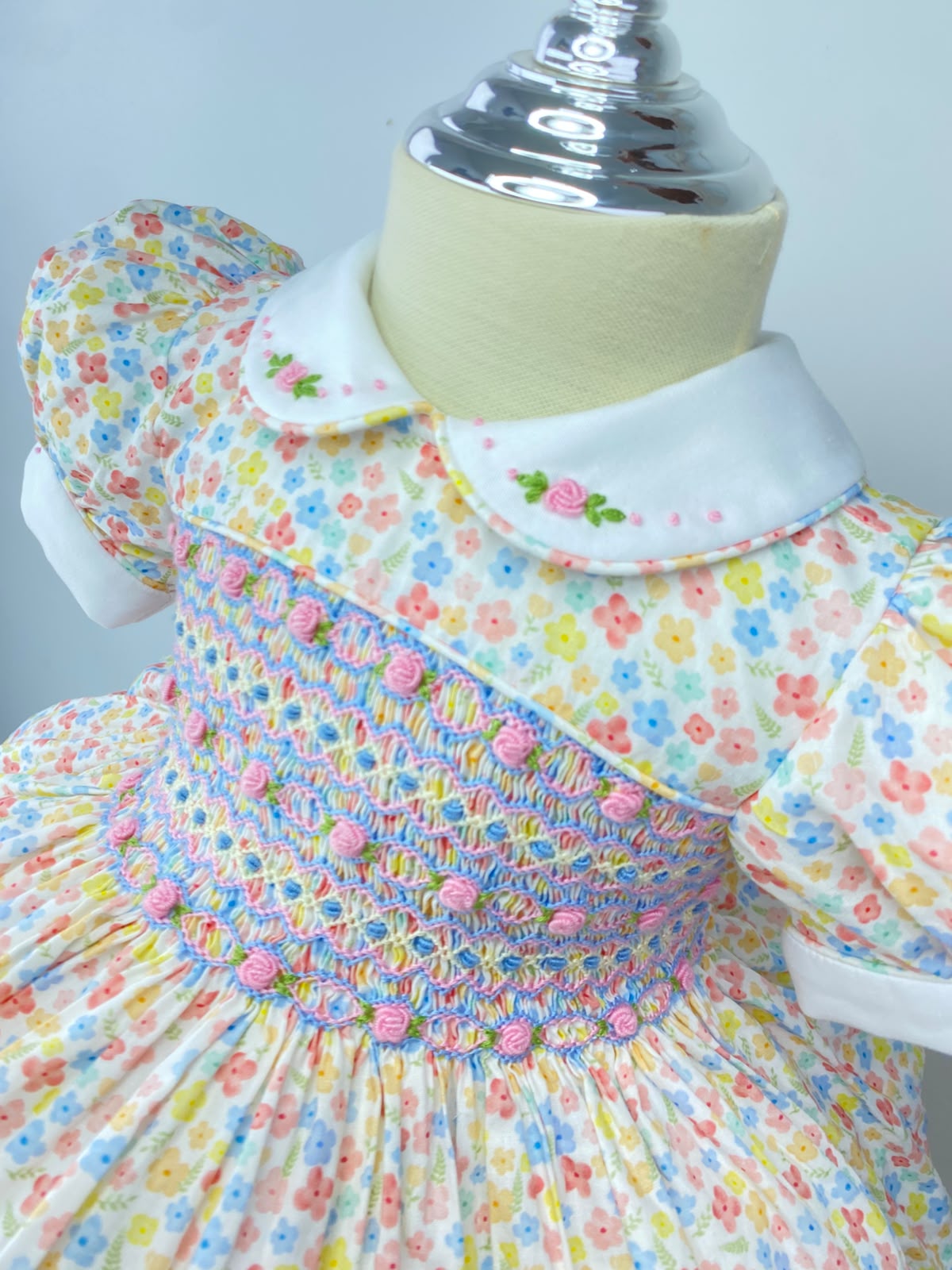 Harmony Pastel Floral Hand Smocked Dress With Knickers & Hair Accessories (Pre Order)