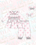 Pink Gingham Pumpkin Exclusive Smocked Pyjamas With Hair Bow (Pre Order)