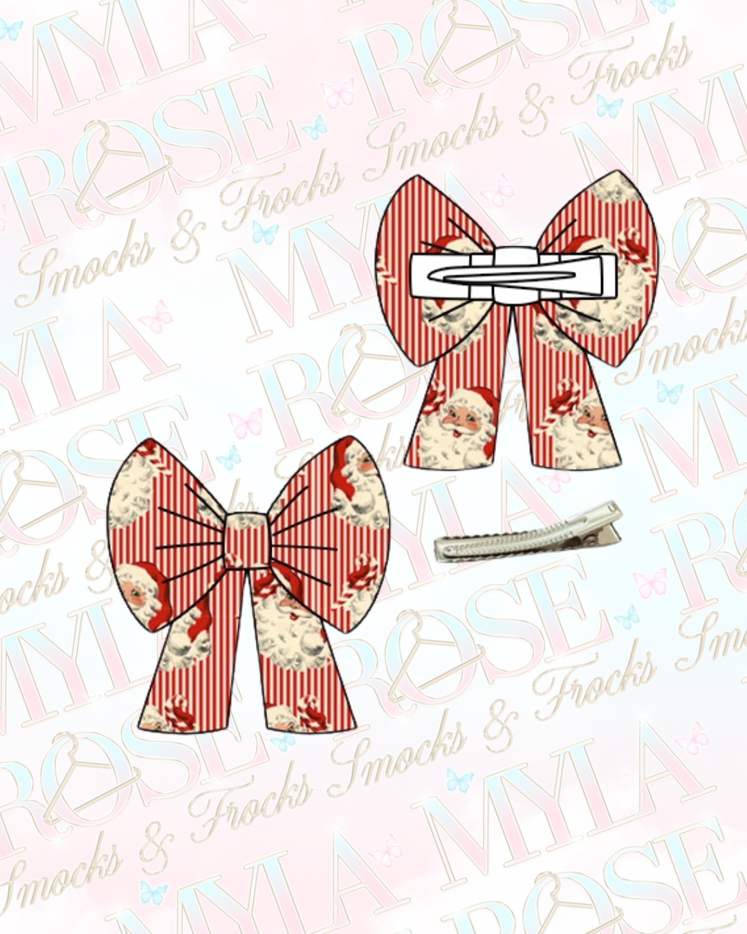Striped Santa Large Bow Clip (Pre Order)