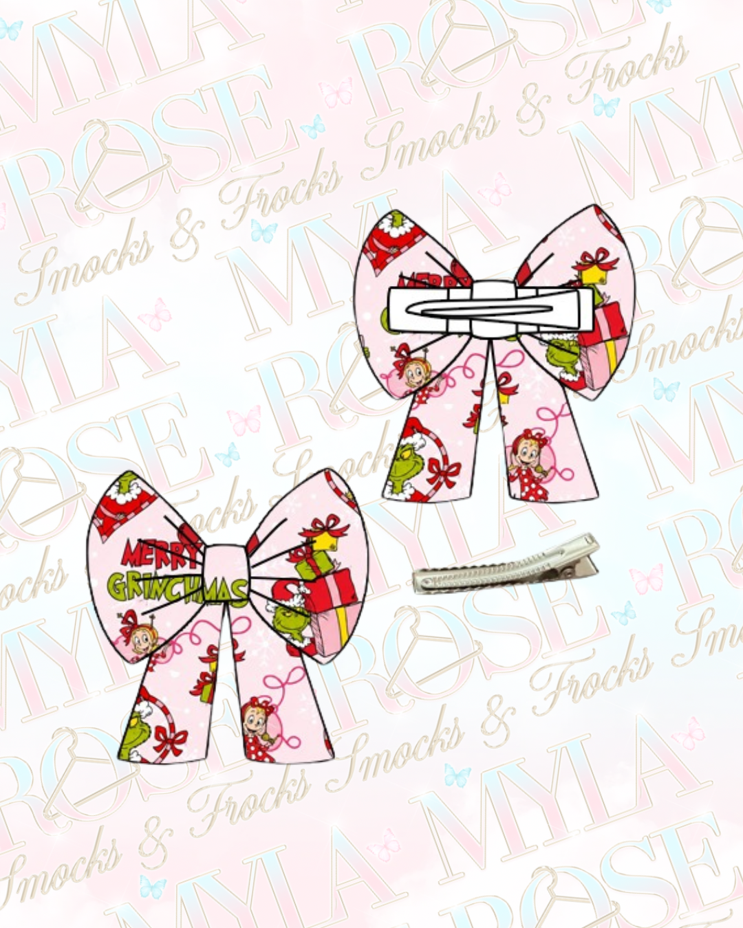 Pink Grinchmas Large Bow Clip (Pre Order)