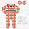 Santa Striped Girls Exclusive Smocked Babygrow & Headband